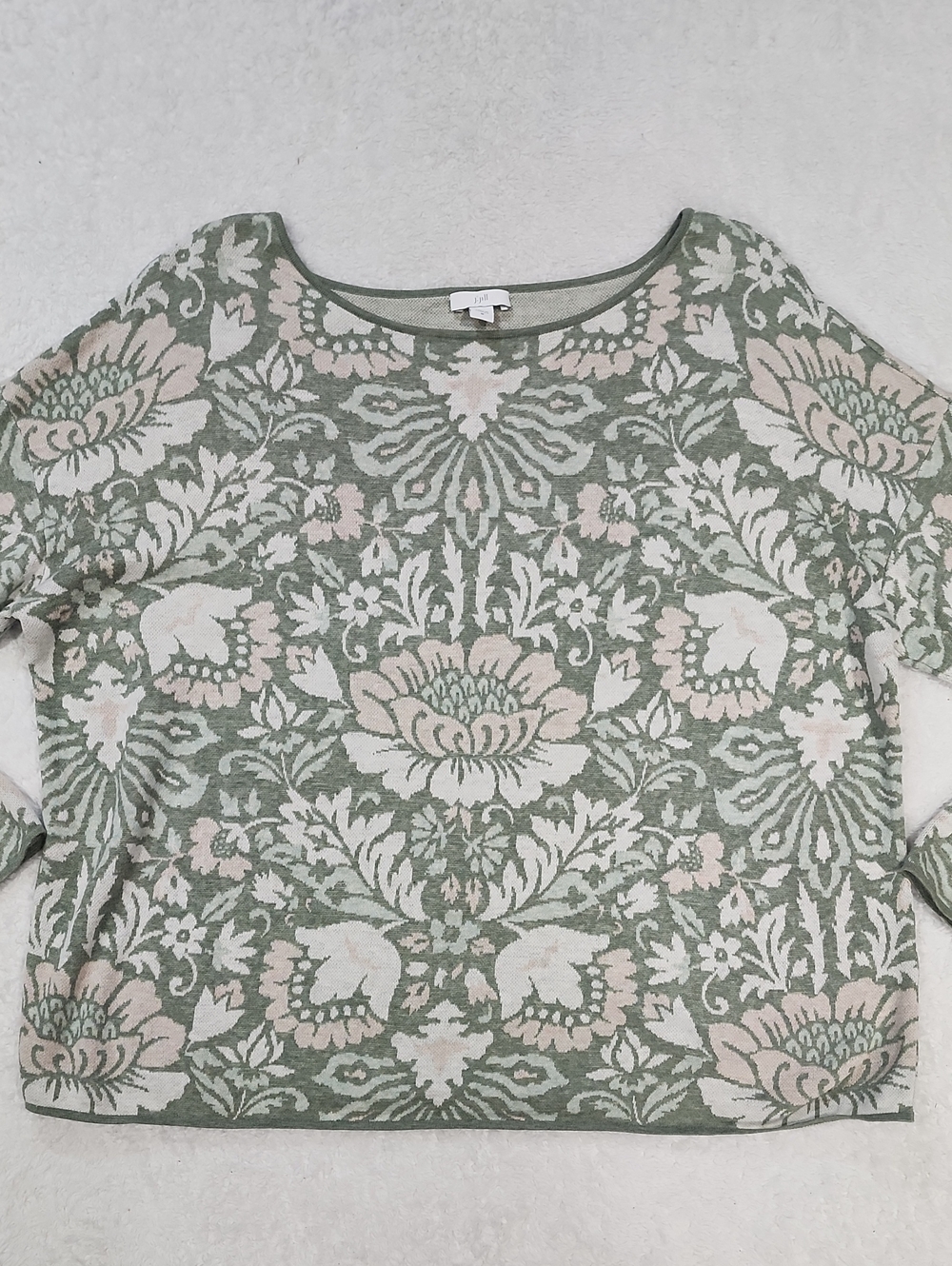 J. Jill Floral Jacquard Long Sleeve Boatneck Top Lightweight Sweater
